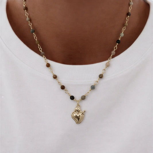 Collar entorchado - Piedra natural: Turquesa africana - 41 cm